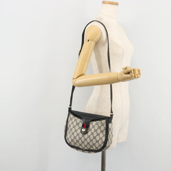 GUCCI GG Supreme Sherry Line Shoulder Bag PVC Navy Gold 10 02 056 Auth YKZ1259