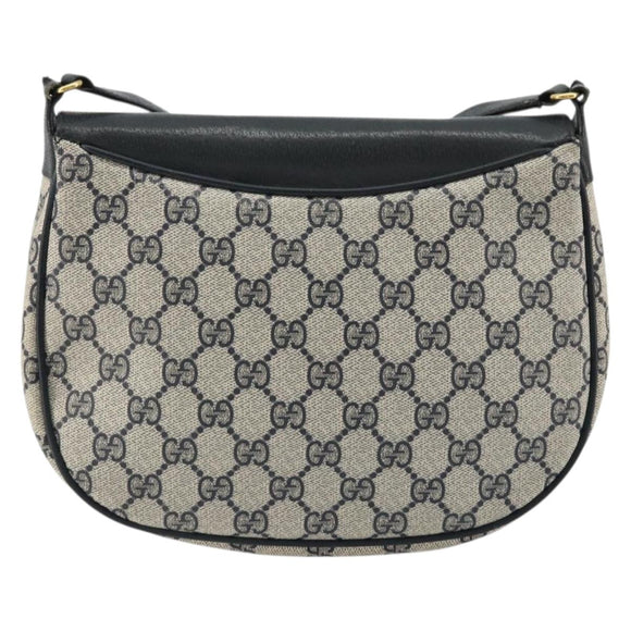 GUCCI GG Supreme Sherry Line Shoulder Bag PVC Navy Gold 10 02 056 Auth YKZ1259