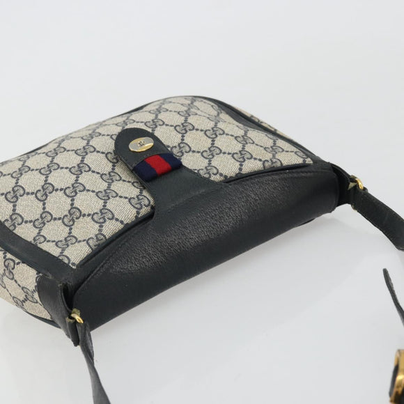 GUCCI GG Supreme Sherry Line Shoulder Bag PVC Navy Gold 10 02 056 Auth YKZ1259