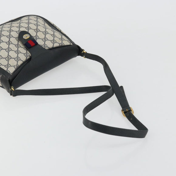 GUCCI GG Supreme Sherry Line Shoulder Bag PVC Navy Gold 10 02 056 Auth YKZ1259