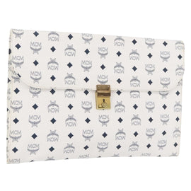 MCM Vicetos Logogram Document Case PVC White Gold Auth YKZ1260