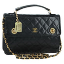 CHANEL Matelasse Double Turn Lock Chain Bag Lamb Skin 2way CC Auth YKZ1263SV-1
