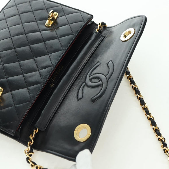 CHANEL Matelasse Double Turn Lock Chain Bag Lamb Skin 2way CC Auth YKZ1263SV