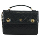 CHANEL Matelasse Double Turn Lock Chain Bag Lamb Skin 2way CC Auth YKZ1263SV-13