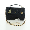 CHANEL Matelasse Double Turn Lock Chain Bag Lamb Skin 2way CC Auth YKZ1263SV-12
