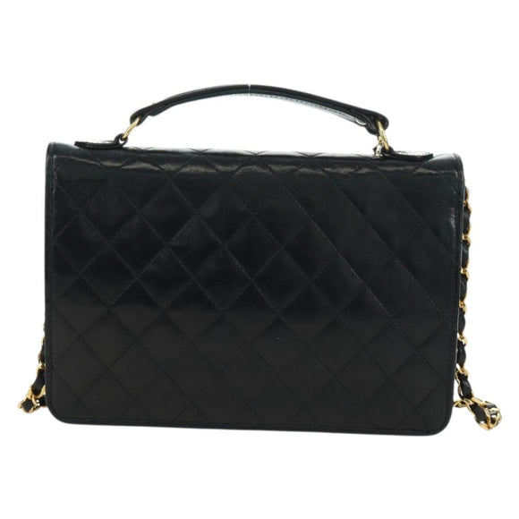 CHANEL Matelasse Double Turn Lock Chain Bag Lamb Skin 2way CC Auth YKZ1263SV
