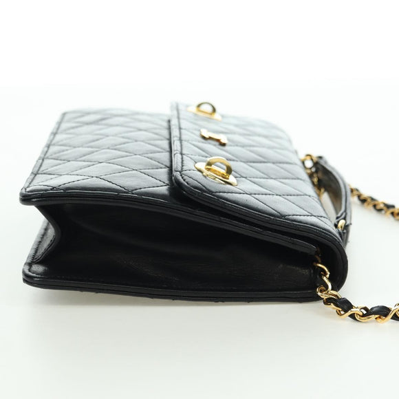 CHANEL Matelasse Double Turn Lock Chain Bag Lamb Skin 2way CC Auth YKZ1263SV