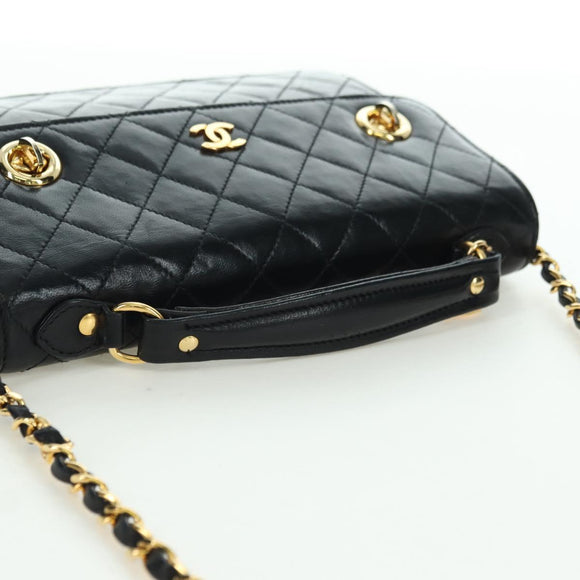 CHANEL Matelasse Double Turn Lock Chain Bag Lamb Skin 2way CC Auth YKZ1263SV