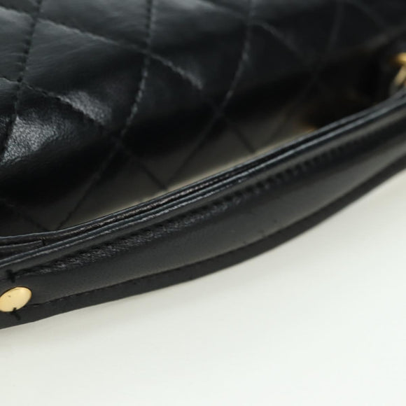 CHANEL Matelasse Double Turn Lock Chain Bag Lamb Skin 2way CC Auth YKZ1263SV