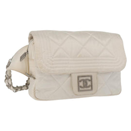 CHANEL Sports Line Matelasse Waist bag Nylon White Silver CC Auth YKZ1264A
