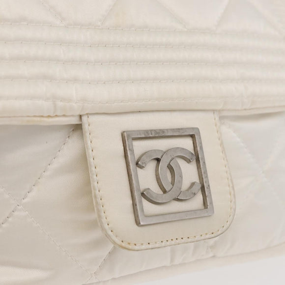 CHANEL Sports Line Matelasse Waist bag Nylon White Silver CC Auth YKZ1264A