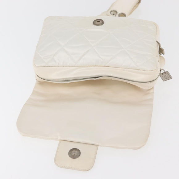 CHANEL Sports Line Matelasse Waist bag Nylon White Silver CC Auth YKZ1264A