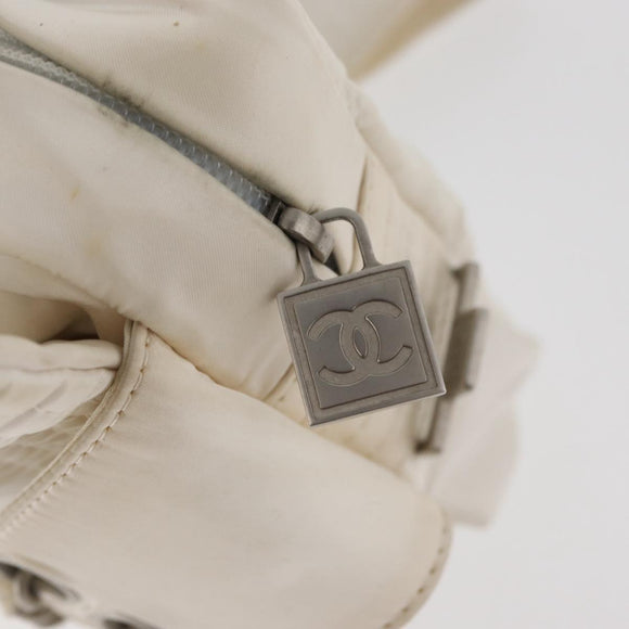 CHANEL Sports Line Matelasse Waist bag Nylon White Silver CC Auth YKZ1264A