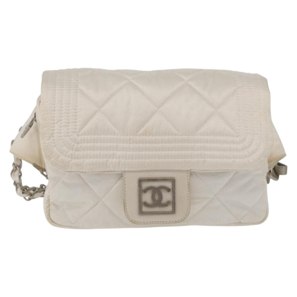 CHANEL Sports Line Matelasse Waist bag Nylon White Silver CC Auth YKZ1264A