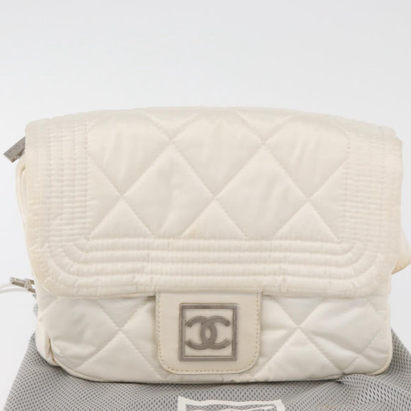 CHANEL Sports Line Matelasse Waist bag Nylon White Silver CC Auth YKZ1264A
