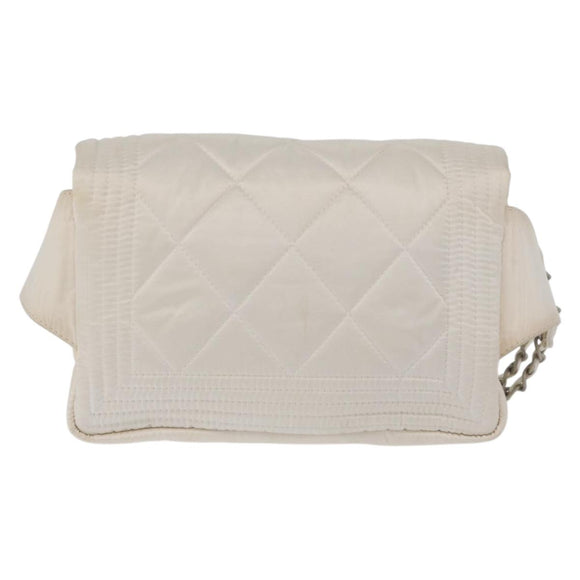 CHANEL Sports Line Matelasse Waist bag Nylon White Silver CC Auth YKZ1264A