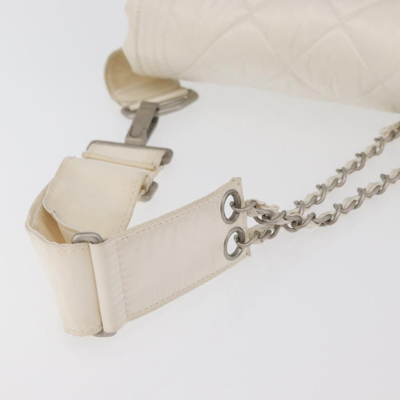CHANEL Sports Line Matelasse Waist bag Nylon White Silver CC Auth YKZ1264A