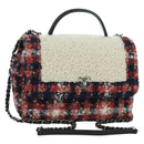 CHANEL Top Handle 25 Chain Bag Tweed Multicolor Silver CC Auth YKZ1266SAM-1