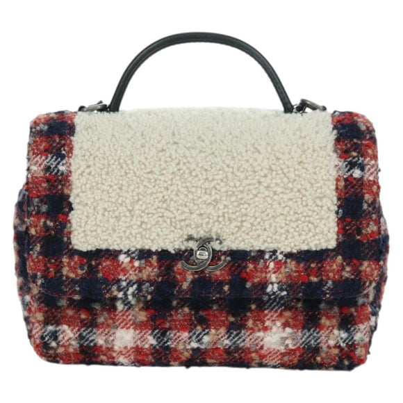 CHANEL Top Handle 25 Chain Bag Tweed Multicolor Silver CC Auth YKZ1266SAM
