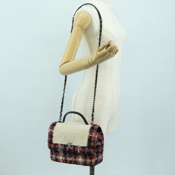 CHANEL Top Handle 25 Chain Bag Tweed Multicolor Silver CC Auth YKZ1266SAM