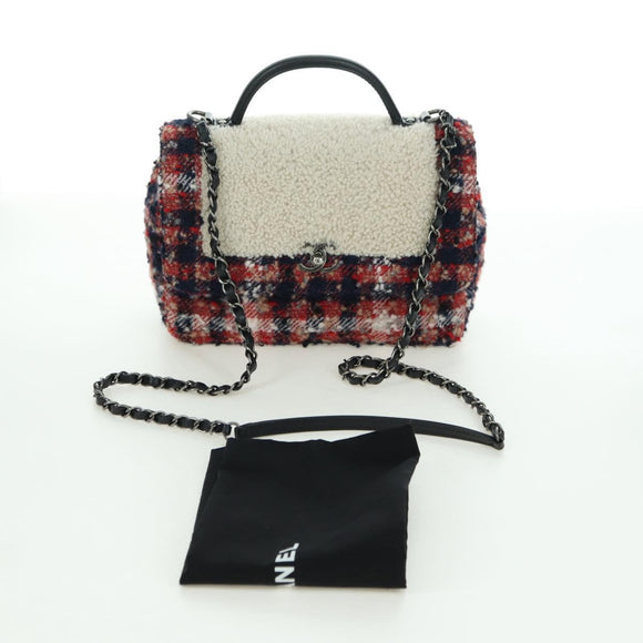 CHANEL Top Handle 25 Chain Bag Tweed Multicolor Silver CC Auth YKZ1266SAM
