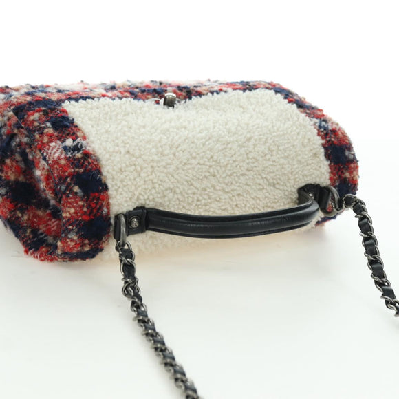 CHANEL Top Handle 25 Chain Bag Tweed Multicolor Silver CC Auth YKZ1266SAM