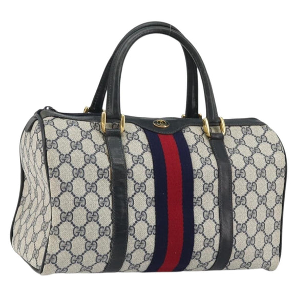 GUCCI GG Supreme Sherry Line Bag PVC Navy Gold 012 3842 33 39 Auth YKZ1269