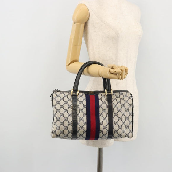 GUCCI GG Supreme Sherry Line Bag PVC Navy Gold 012 3842 33 39 Auth YKZ1269