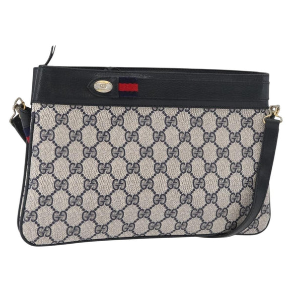 GUCCI GG Supreme Sherry Line Shoulder Bag PVC Navy Gold 904 02 035 Auth YKZ1274