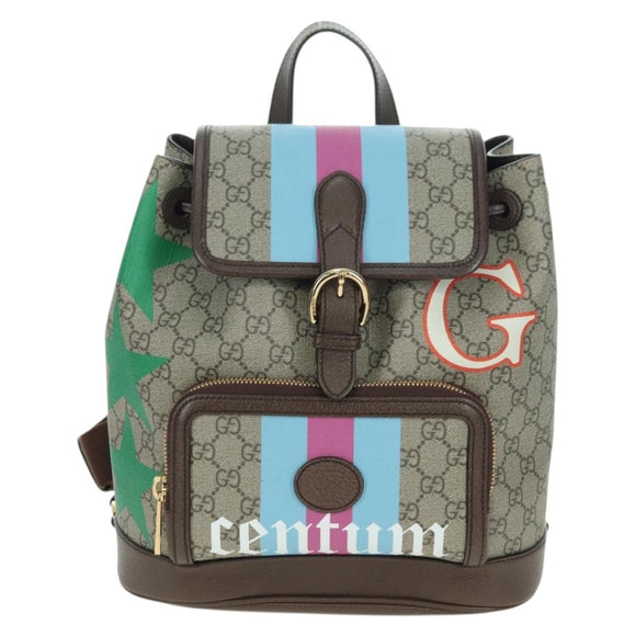 GUCCI GG Supreme Interlocking Backpack PVC Beige Gold 674147 Auth YKZ1279M