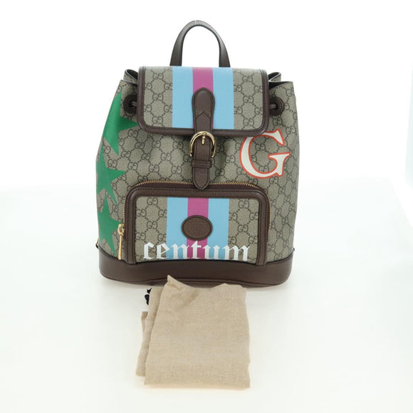 GUCCI GG Supreme Interlocking Backpack PVC Beige Gold 674147 Auth YKZ1279M