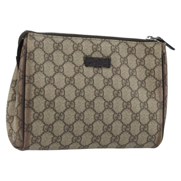 GUCCI GG Supreme Clutch Bag PVC Beige Silver 131022 Auth YKZ127A