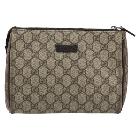 GUCCI GG Supreme Clutch Bag PVC Beige Silver 131022 Auth YKZ127A