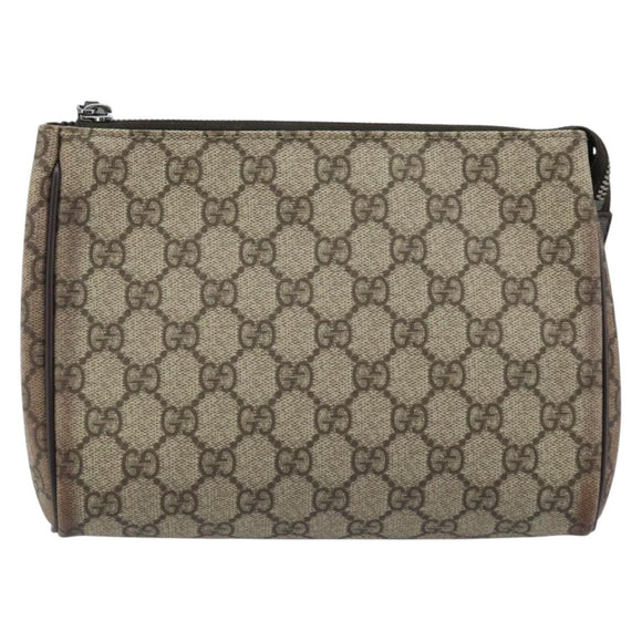 GUCCI GG Supreme Clutch Bag PVC Beige Silver 131022 Auth YKZ127A