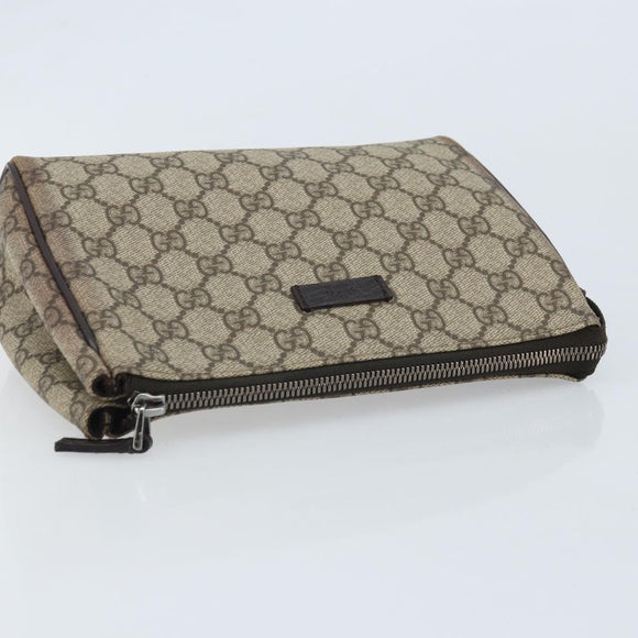 GUCCI GG Supreme Clutch Bag PVC Beige Silver 131022 Auth YKZ127A