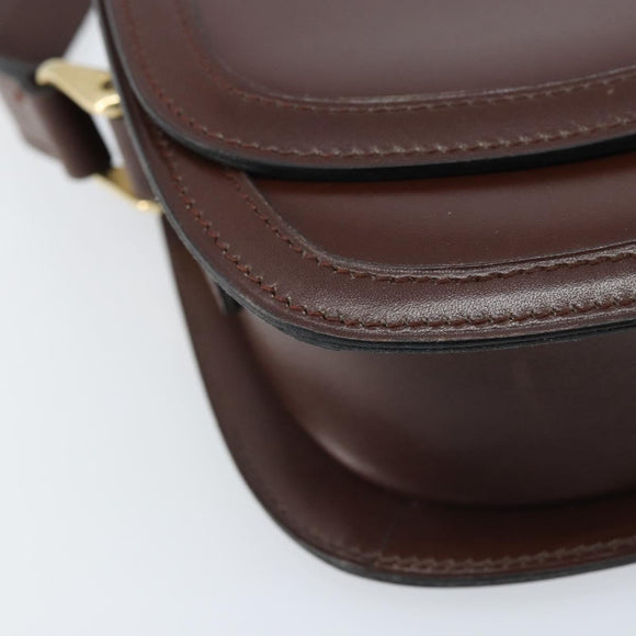 CELINE Shoulder Bag Leather Brown Gold Auth YKZ128