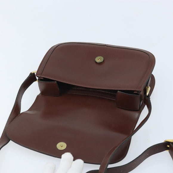 CELINE Shoulder Bag Leather Brown Gold Auth YKZ128