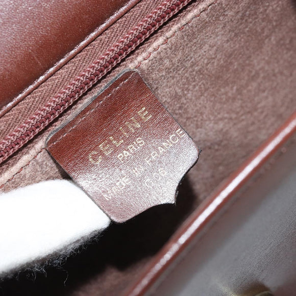 CELINE Shoulder Bag Leather Brown Gold Auth YKZ128