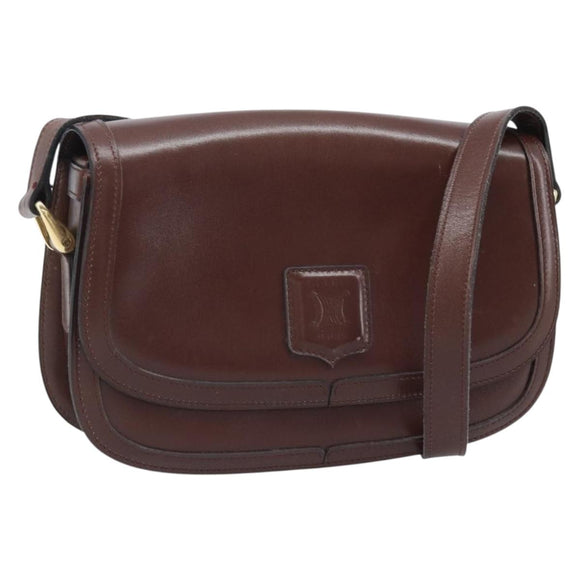 CELINE Shoulder Bag Leather Brown Gold Auth YKZ128