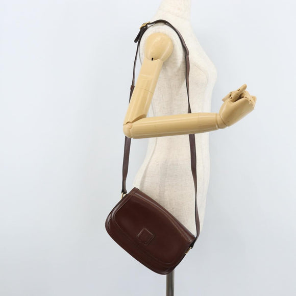 CELINE Shoulder Bag Leather Brown Gold Auth YKZ128