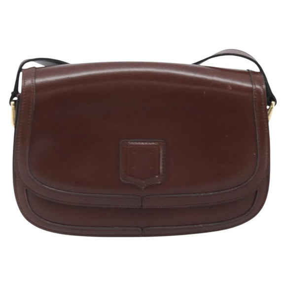CELINE Shoulder Bag Leather Brown Gold Auth YKZ128