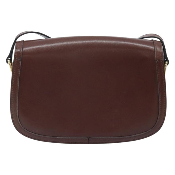 CELINE Shoulder Bag Leather Brown Gold Auth YKZ128