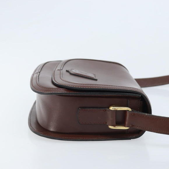 CELINE Shoulder Bag Leather Brown Gold Auth YKZ128
