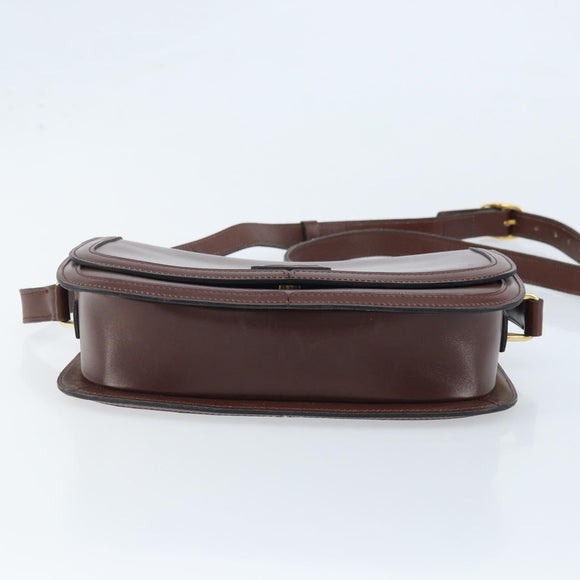 CELINE Shoulder Bag Leather Brown Gold Auth YKZ128