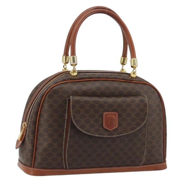 CELINE Macadam Canvas Boston Bag PVC Leather Brown Gold Auth YKZ1280A