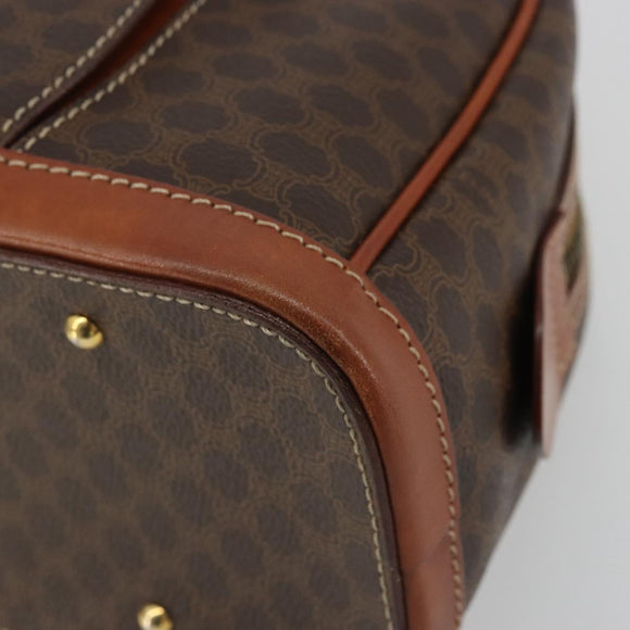 CELINE Macadam Canvas Boston Bag PVC Leather Brown Gold Auth YKZ1280A