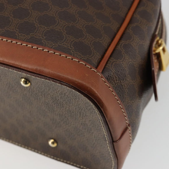CELINE Macadam Canvas Boston Bag PVC Leather Brown Gold Auth YKZ1280A