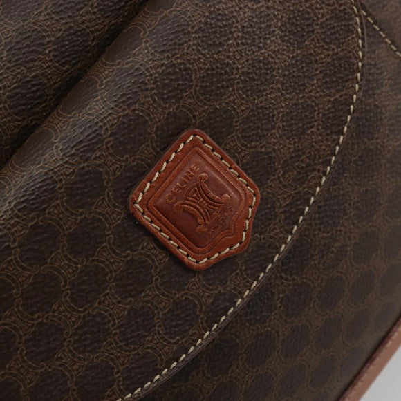 CELINE Macadam Canvas Boston Bag PVC Leather Brown Gold Auth YKZ1280A