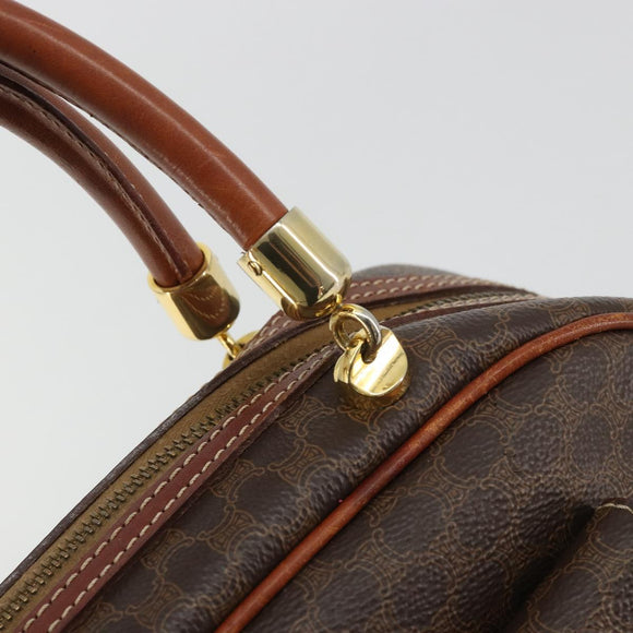 CELINE Macadam Canvas Boston Bag PVC Leather Brown Gold Auth YKZ1280A