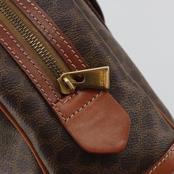 CELINE Macadam Canvas Boston Bag PVC Leather Brown Gold Auth YKZ1280A